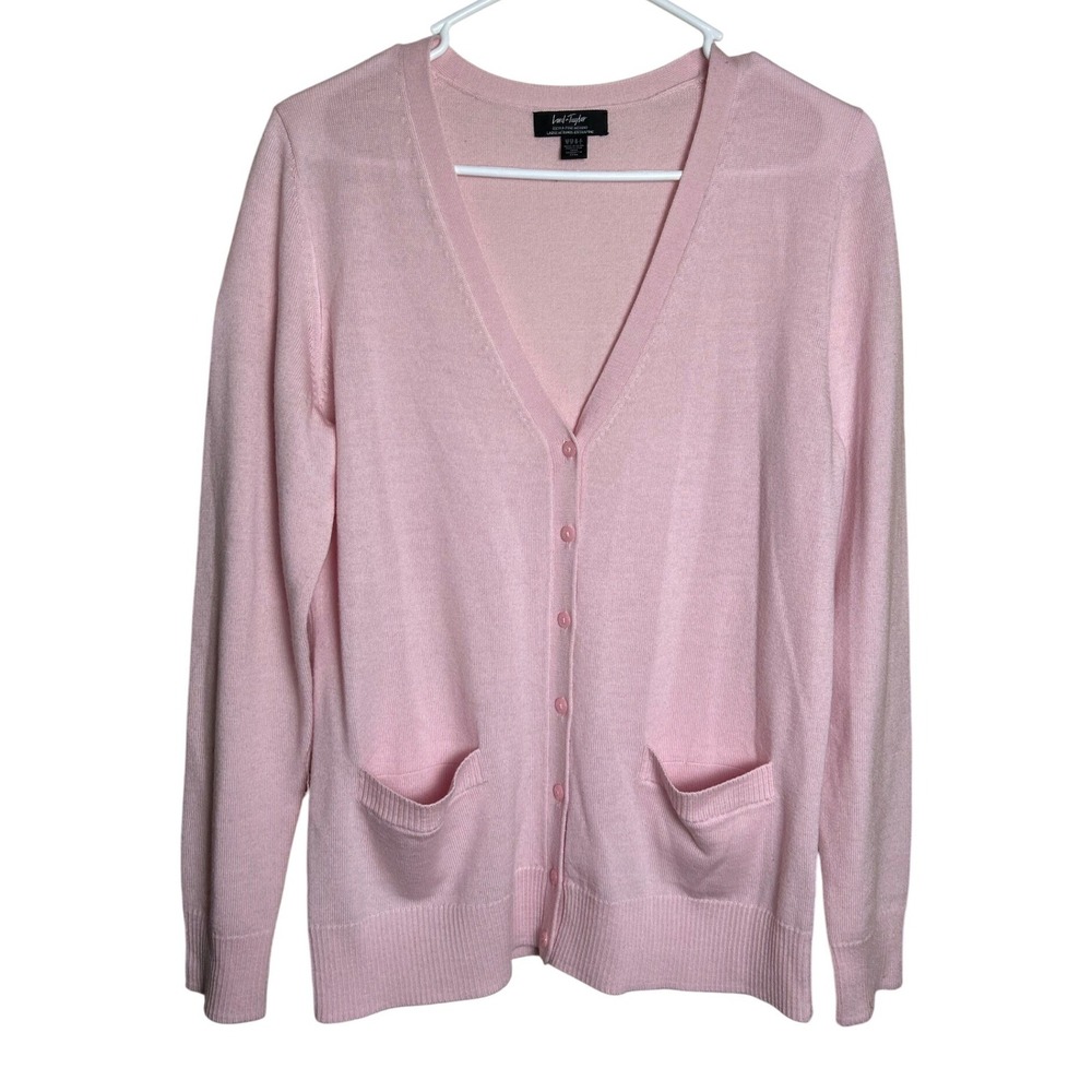 VTG Pink Extra Fine Merino Wool V-Neck Button Front Cardigan Sweater M Preppy